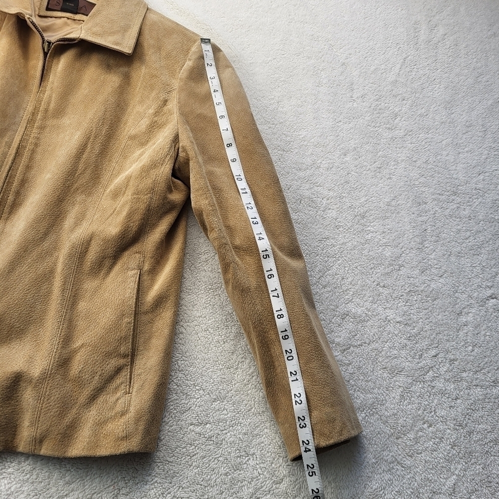 Siena Suede Leather Tan Biker Style Zip Up Jacket Women's Size XL - Picture 8 of 12